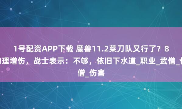 1号配资APP下载 魔兽11.2菜刀队又行了?8%物理增伤,战士表示:不够,依旧下水道_职业_武僧_伤害